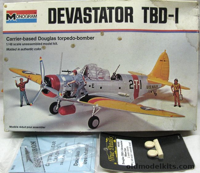 Monogram 1/48 Devastator TBD-1 With Squadron Caonpy and True Details Wheels - VT-2 Lexington 1939 / VT-6 Enterprise 1939 / VT-8 Hornet 1941 / VT-6 Enterprise 1942, 7575 plastic model kit